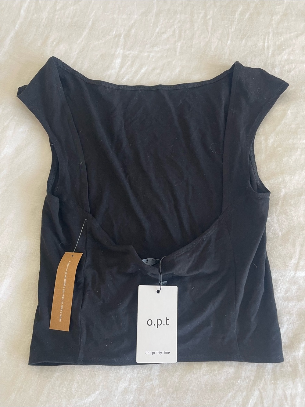 NWT o.p.t Few Moda Black crop backless tank cap sleeve size Small S modal